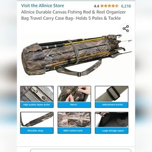 Allnice Durable Canvas Rod and Reel Organizer Bag Holds 5 Rods Camo